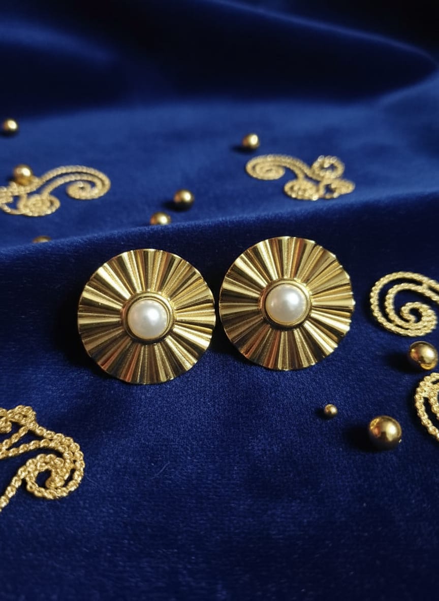Velvet Petals Vintage Gold Pearl Stud Earrings for Women