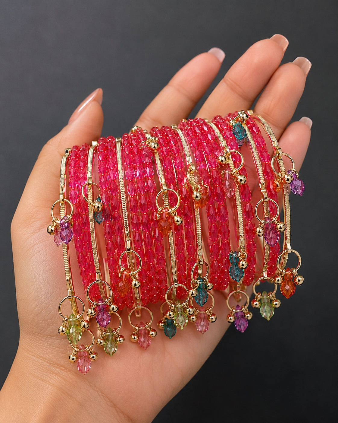Black Kashmiri Bangle Set with Crystal Charms