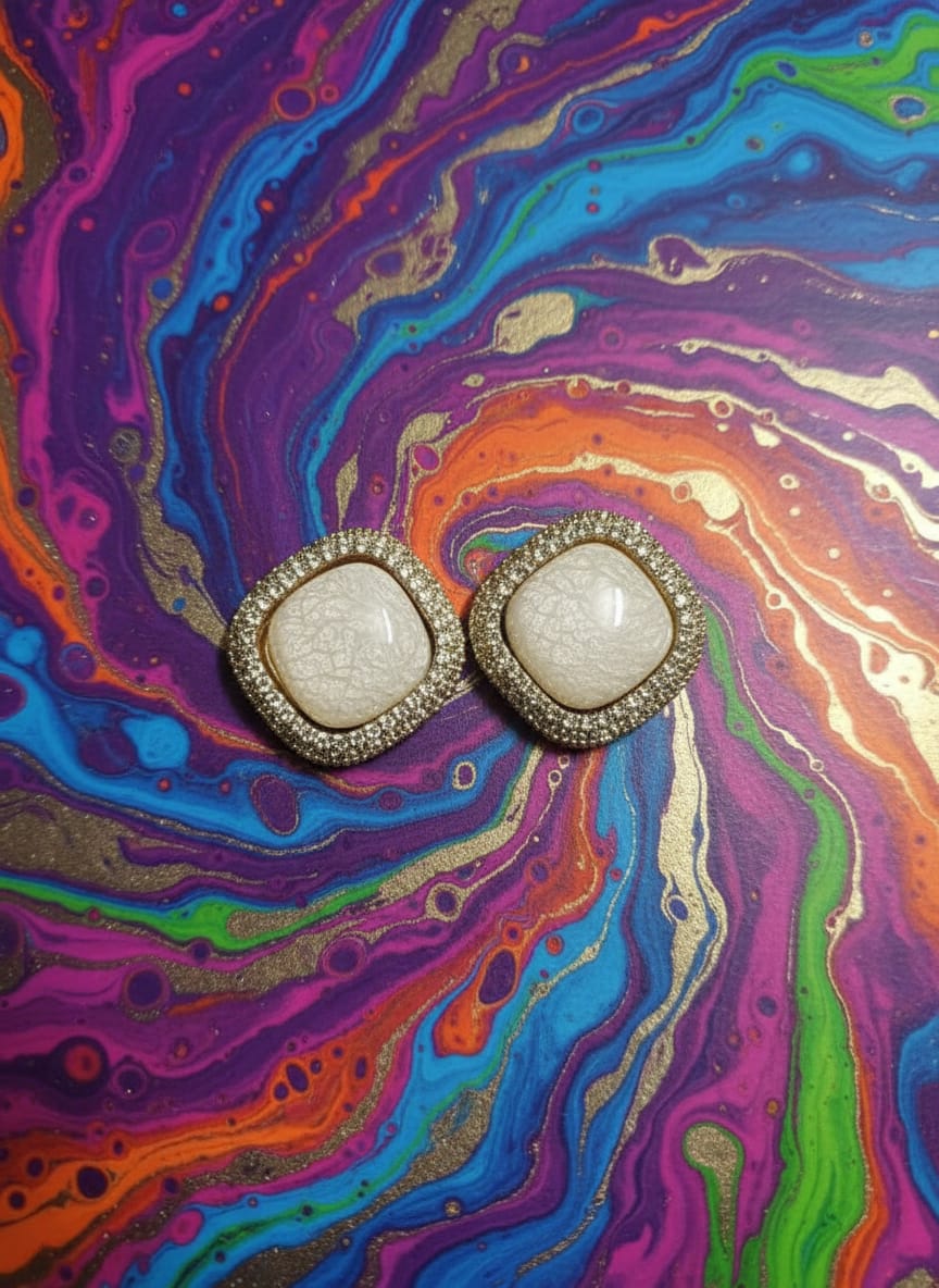 Elegant White Stone Crystal Stud Earrings for Women & Girls | Partywear