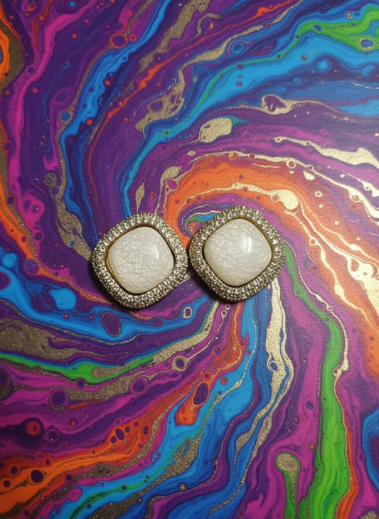 Elegant White Stone Crystal Stud Earrings for Women & Girls | Partywear