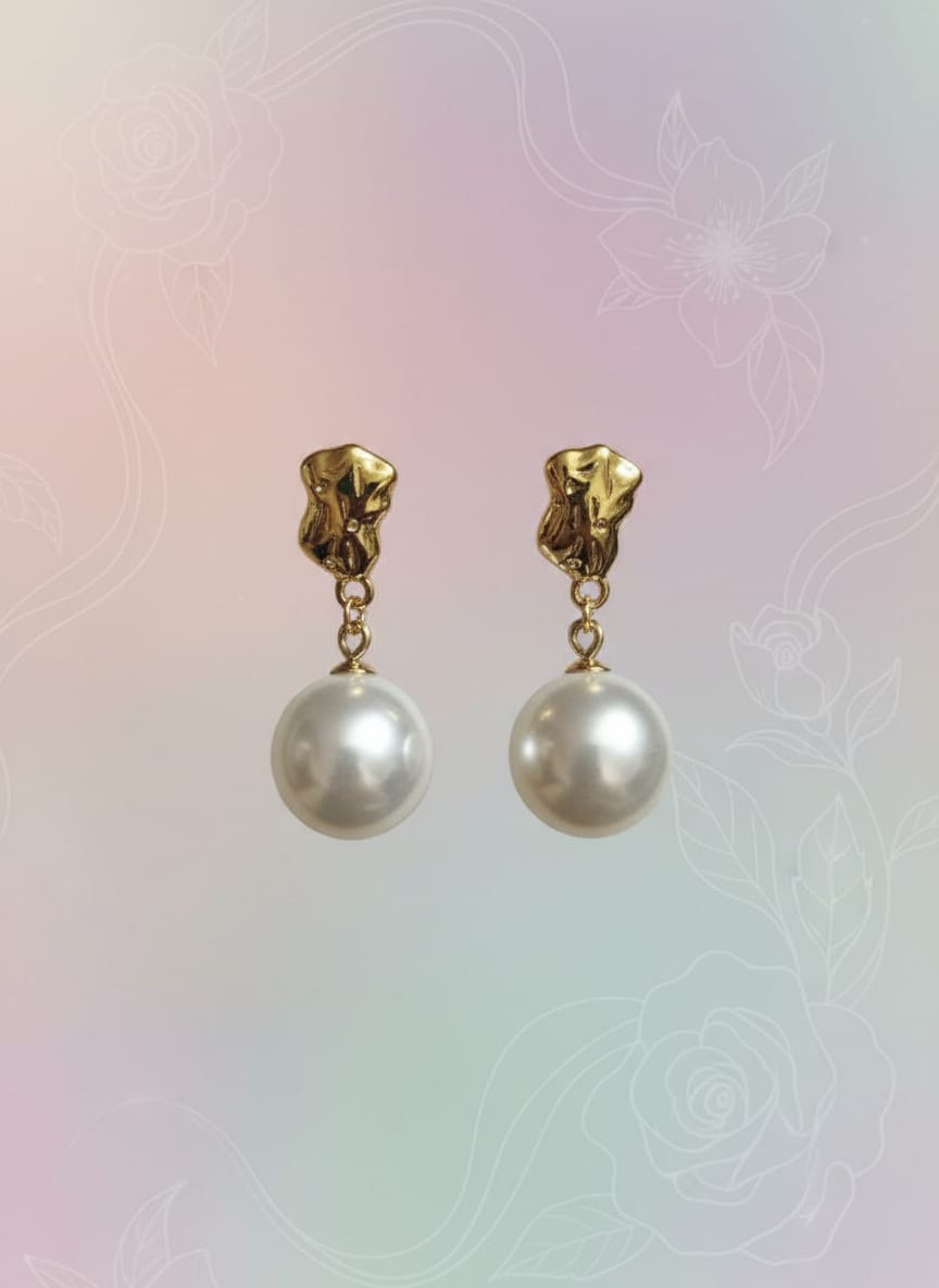 Premium Gold Pearl Drop Stud Earrings for Women