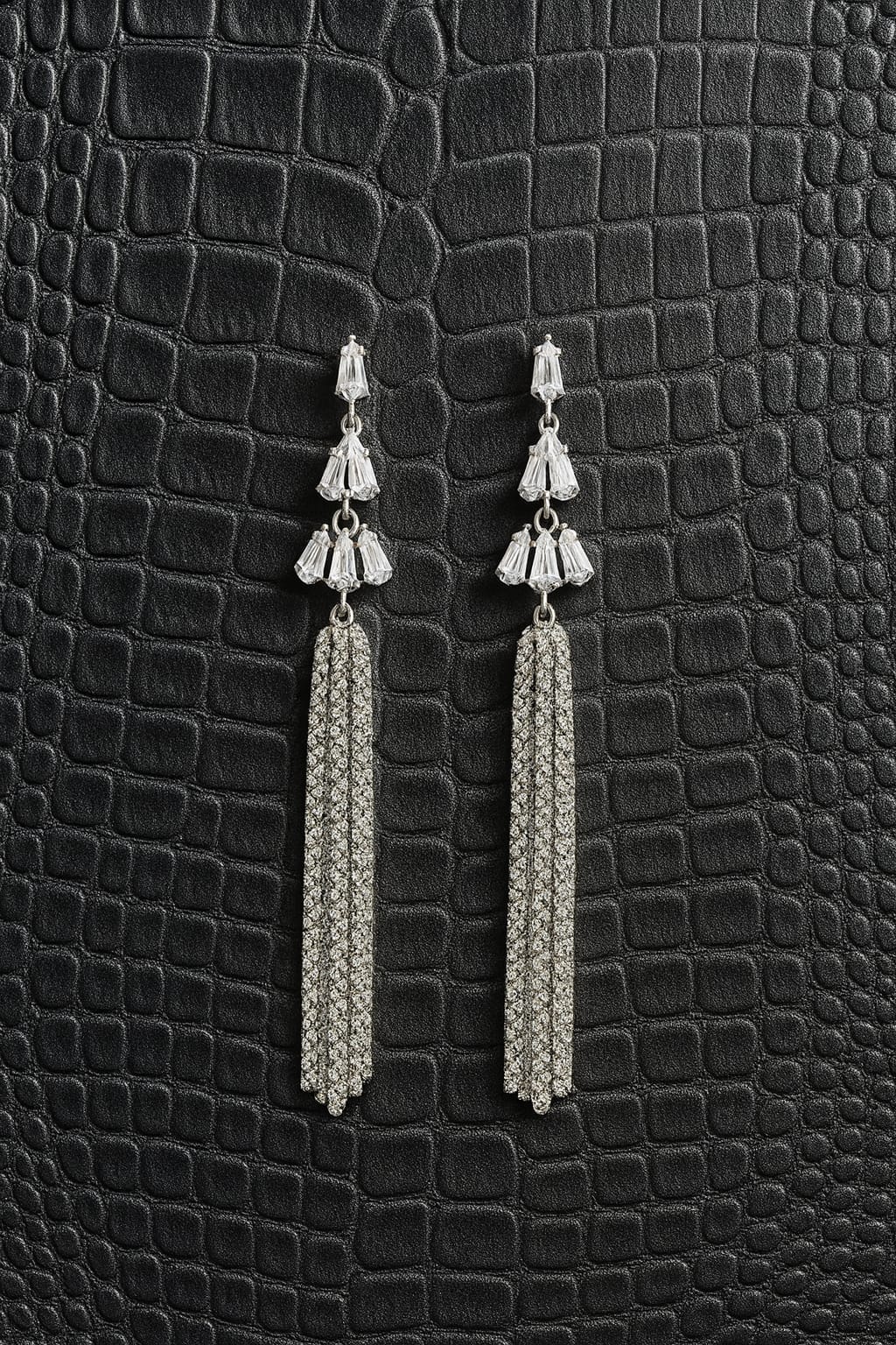 Silver Crystal Waterfall Long Dangler Earrings for Women | Premium Statement Party Wear | Velvet Petals