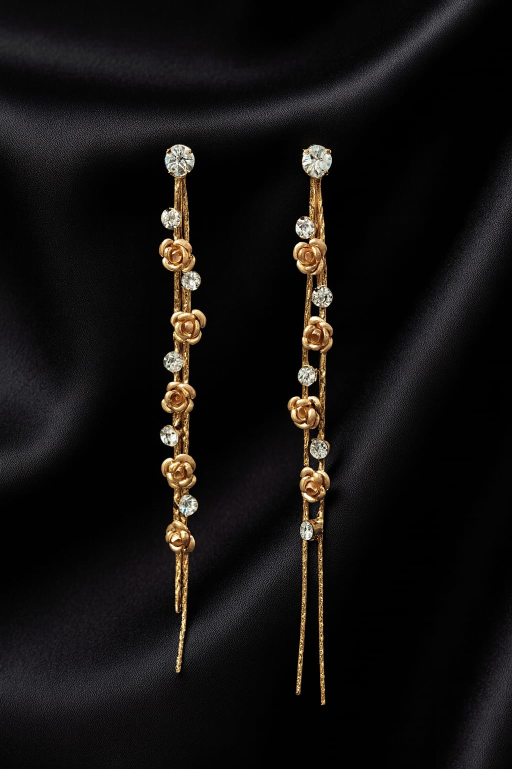 Gold Long Drop Earrings for Women with Pearl Accents | Designer Statement Earrings | Velvet Petals